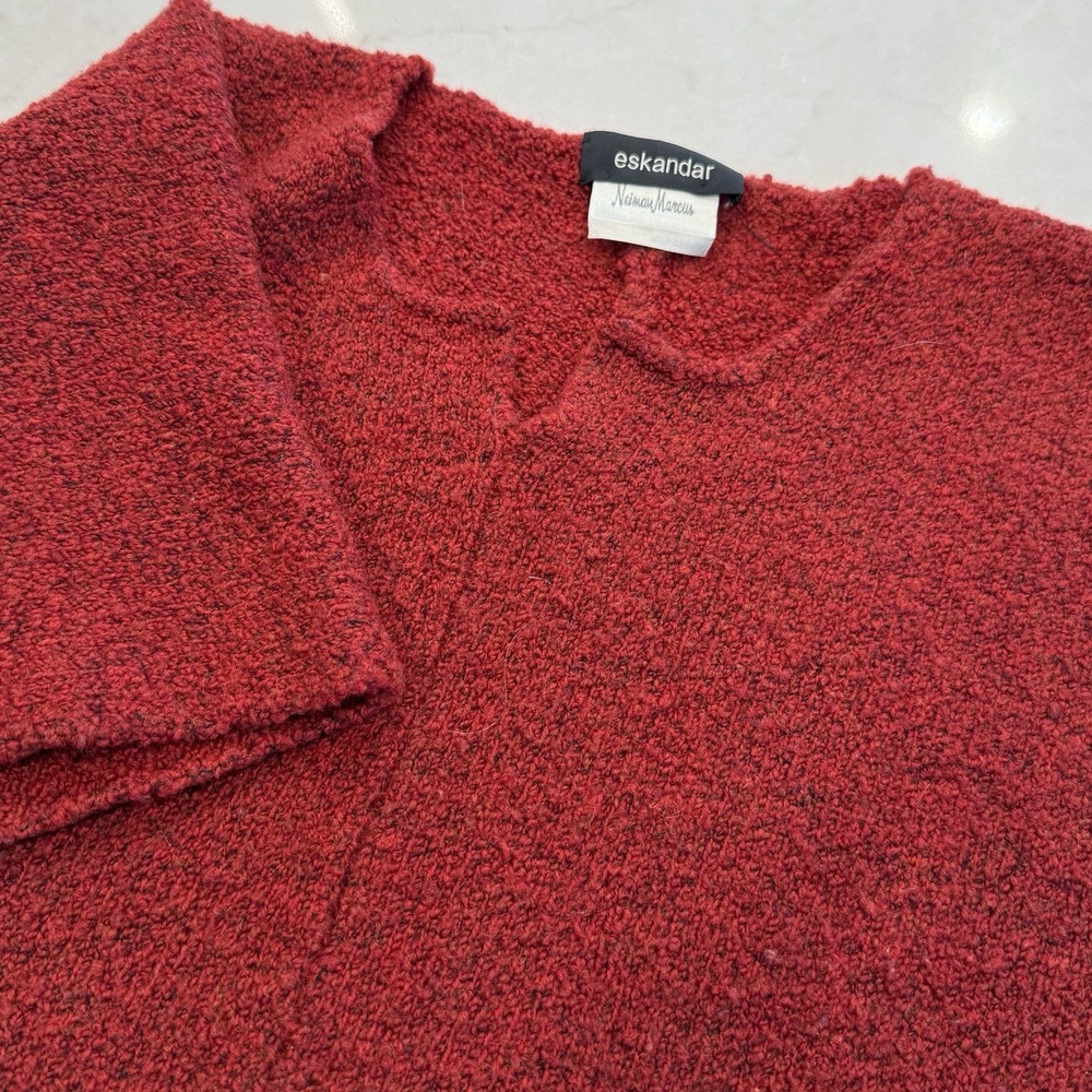 Eskandar Neiman Marcus Marled‎ Knit Red Sweater Poncho One Size Cozy Casual